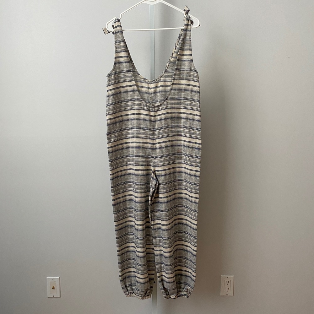 Madewell Cotton Coastal Beachy Relaxed Boho Striped Jumpsuit XS Blue - Picture 6 of 6